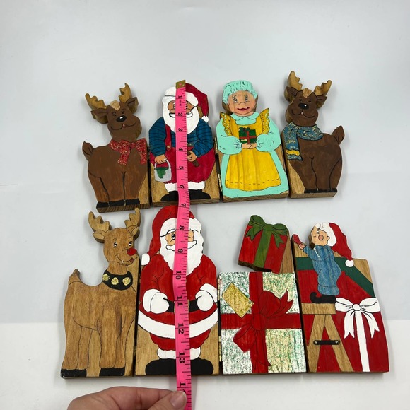 Vintage Handmade Wooden Folding Christmas Santa Mrs. Claus Reindeer Elf Decor - Picture 8 of 9